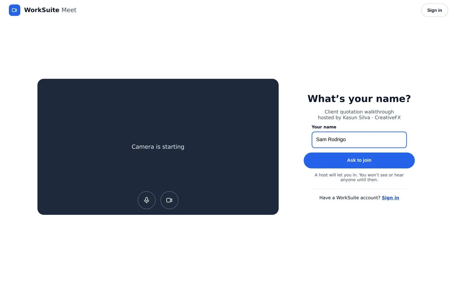 The guest join screen asking for a display name