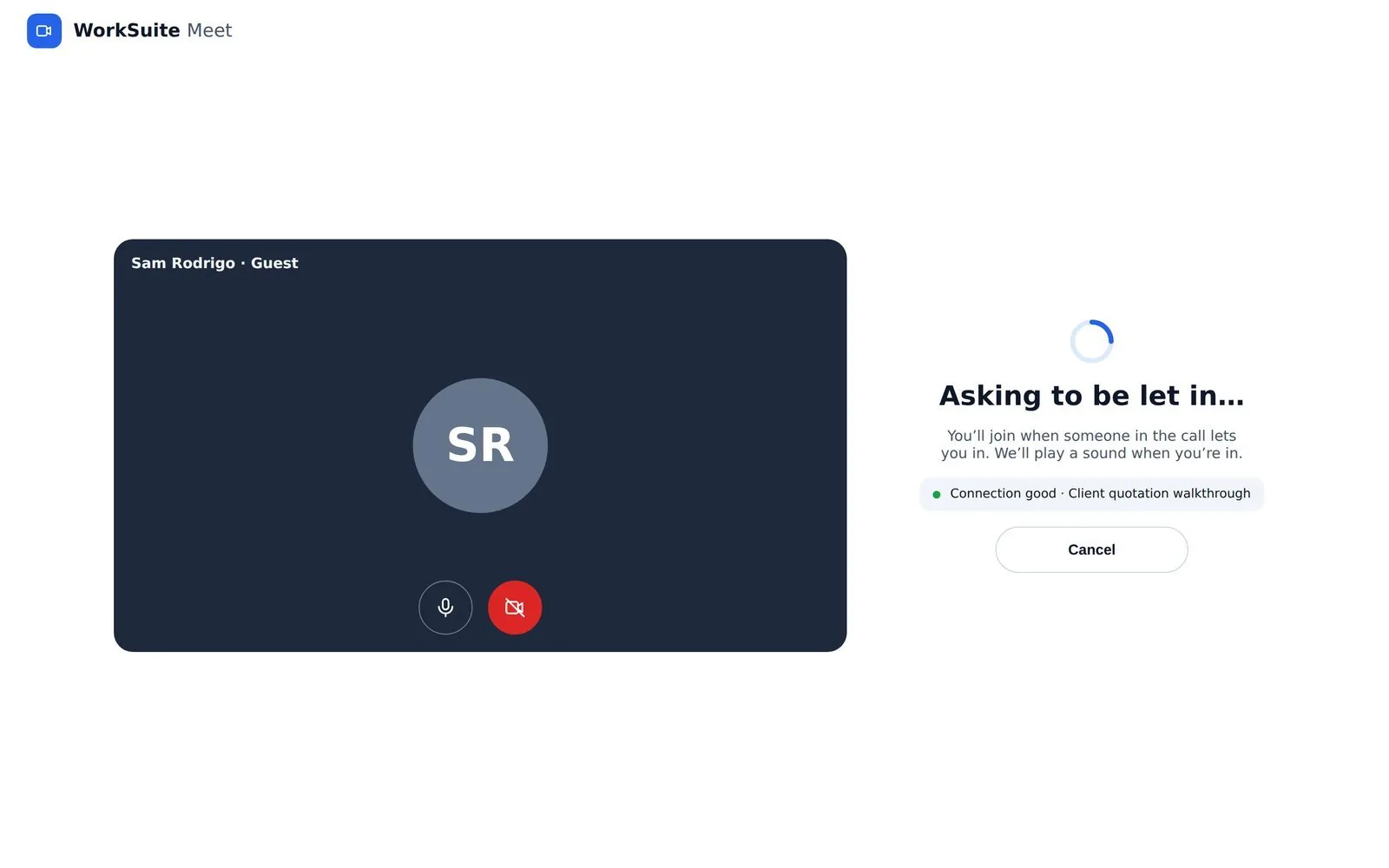The waiting screen shown to somebody who has not yet been admitted
